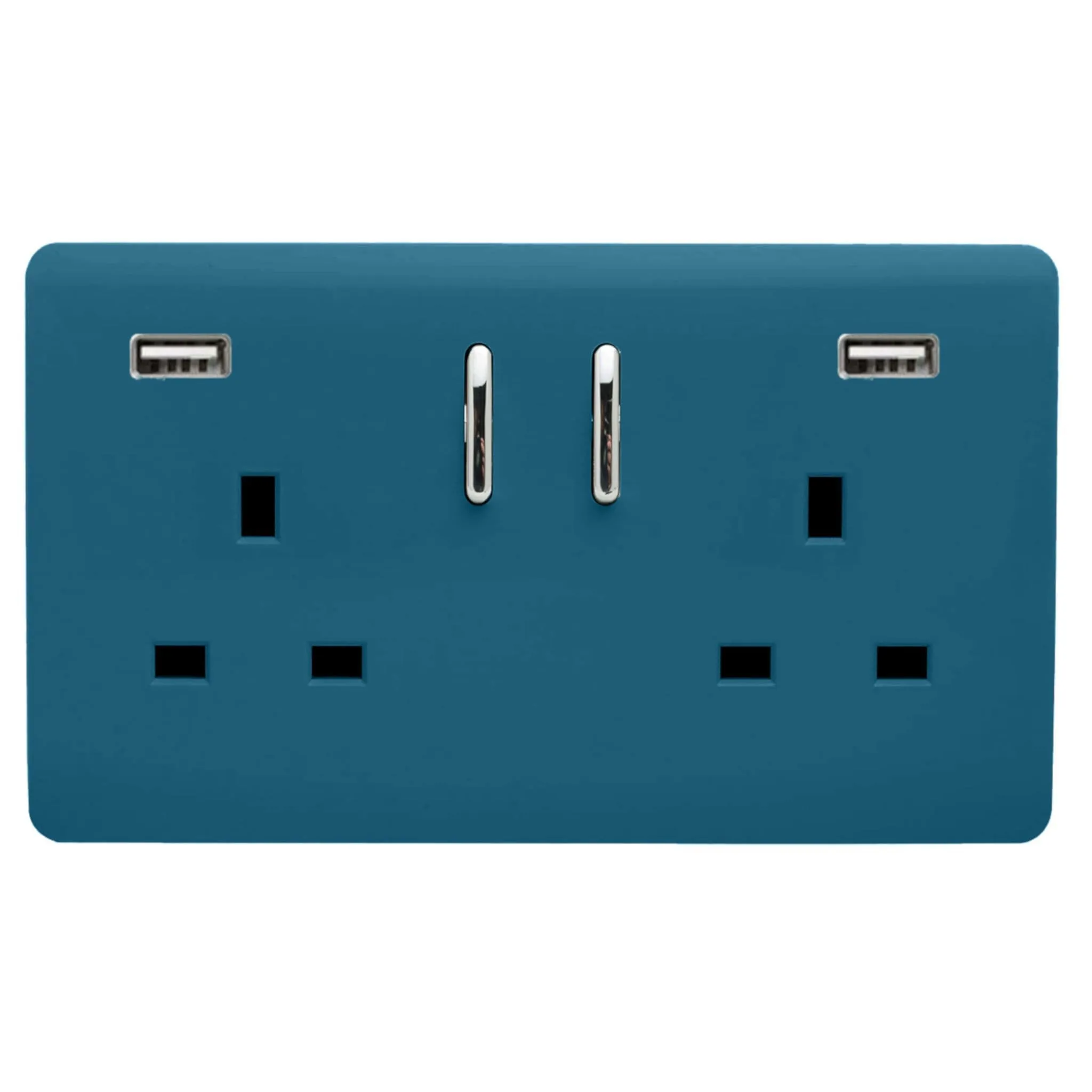 2 Gang 13Amp Short S/W Double Socket With 2x3.1Mah USB Ocean Blue